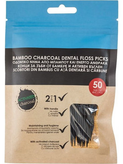 Bamboo Charcoal Οδοντικό Νήμα με Λαβή 50τμχ