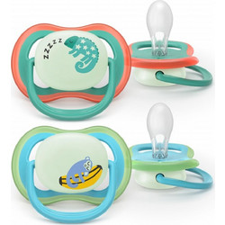 Philips Avent Ultra Air Night Ανατομικές Ορθοδοντικές Πιπίλες Σιλικόνης Νυκτός 6-18m Chameleon Monkey 2τμχ SCF376/28