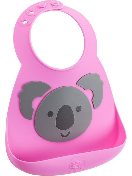 Make my day Koala Αδιάβροχη Σαλιάρα Σιλικόνης με Κουμπί & Τσέπη 6m+ Φούξια