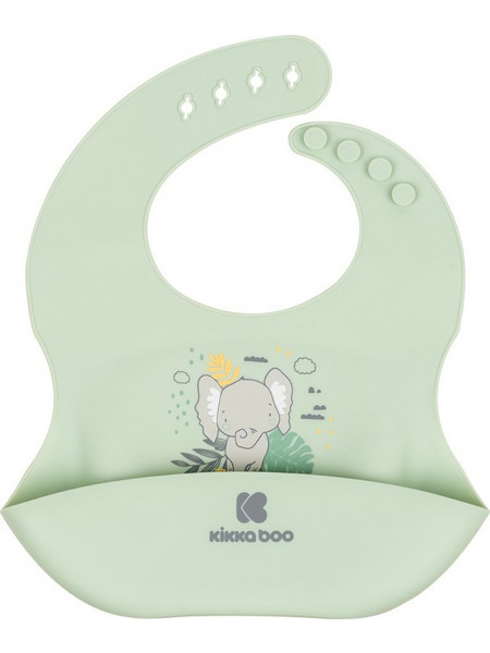 KikkaBoo Savanna Friends Αδιάβροχη Σαλιάρα Σιλικόνης με Κουμπί & Τσέπη 4m+ Πράσινο Mint