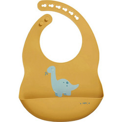 Saro Dinos Αδιάβροχη Σαλιάρα Σιλικόνης με Κουμπί & Τσέπη 4m+ Κίτρινη
