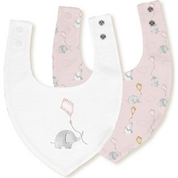 Interbaby Elephant Σετ Σαλιάρες Μπαντάνα Υφασμάτινες με Κουμπί Λευκή Ροζ 2τμχ