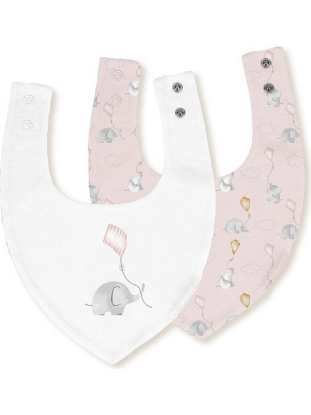 Interbaby Elephant Σετ Σαλιάρες Μπαντάνα Υφασμάτινες με Κουμπί Λευκή Ροζ 2τμχ