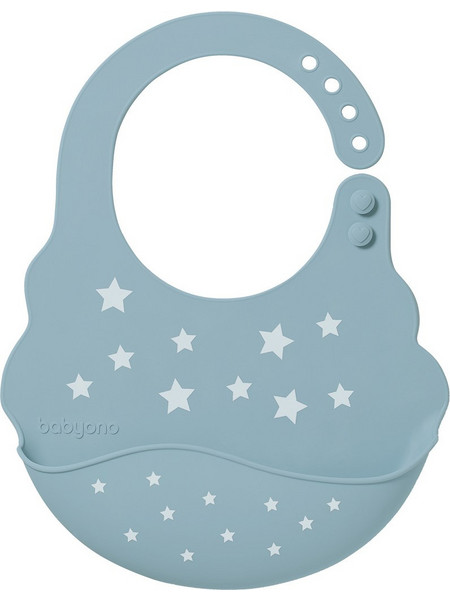 BabyOno Stars Αδιάβροχη Σαλιάρα Σιλικόνης με Κουμπί & Τσέπη 6m+ Γαλάζια