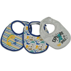 Cangaroo Magic Bib Kay DIno Σετ Σαλιάρες από 100% Βαμβάκι με Αυτοκόλλητο Λευκή Μπλε 3τμχ