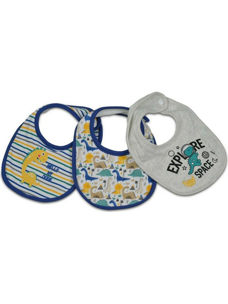 Cangaroo Magic Bib Kay DIno Σετ Σαλιάρες από 100% Βαμβάκι με Αυτοκόλλητο Λευκή Μπλε 3τμχ