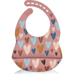 BabyCloud Hearts Αδιάβροχη Σαλιάρα Σιλικόνης με Κουμπί & Τσέπη 4m+ Ροζ