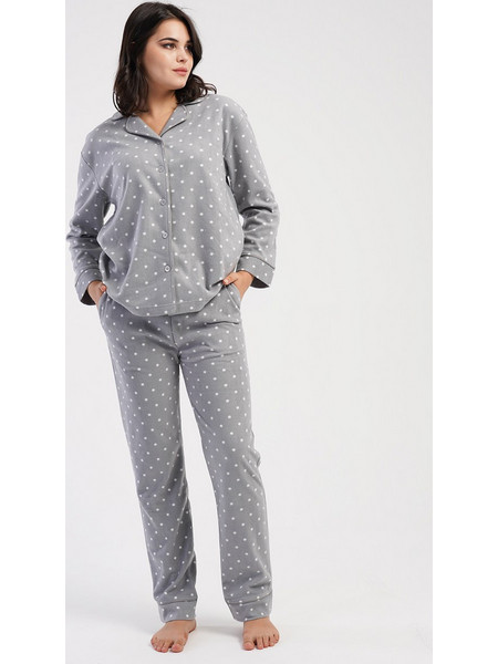 Vienetta Secret Σετ Γυναικείες Πιτζάμες Χειμωνιάτικες Fleece Γκρι 161844