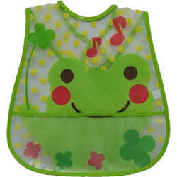 Figlio Bino Frog Αδιάβροχη Σαλιάρα Πλαστική με Αυτοκόλλητο & Τσέπη Πράσινη
