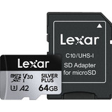 Lexar Silver Plus microSDXC 64GB Class 10 U3 V30 UHS-I A2 205MB/s + Adapter