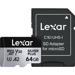 Lexar Silver Plus microSDXC 64GB Class 10 U3 V30 UHS-I A2 205MB/s + Adapter