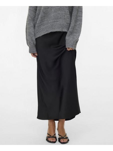 Vero Moda Μίντι Φούστα Σατέν Ψηλόμεση Μαύρη 10337459
