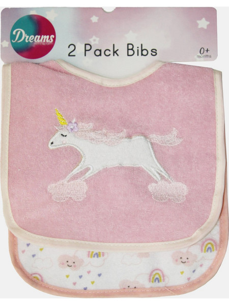 Dreams Unicorn Σετ Αδιάβροχες Σαλιάρες Υφασμάτινες με Αυτοκόλλητο Ροζ 2τμχ
