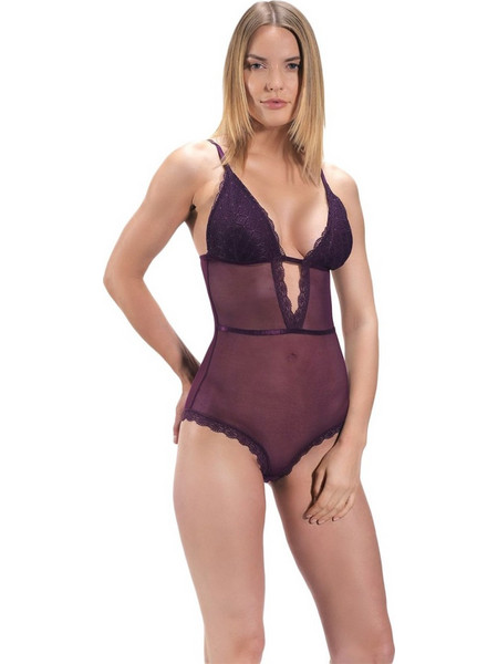 Cottonhill Γυναικείο Κορμάκι Slip με Τιραντάκι & Δαντέλα Μωβ CH1875