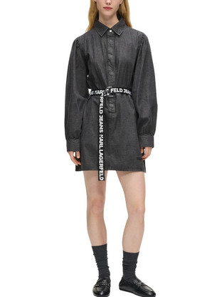 Karl Lagerfeld Mini Καθημερινό Φόρεμα Σεμιζιέ Τζιν Ανθρακί B1W13038-1BJ