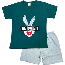 Nina Club The Rabbit Παιδική Πιτζάμα Βαμβακερή Καλοκαιρινή Κυπαρισσί Γκρι 155-25