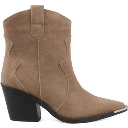 Ideal Γυναικεία Μποτάκια Cowgirl Suede Μπεζ με Χοντρό Ψηλό Τακούνι 6397