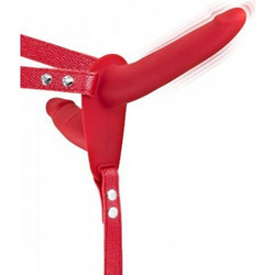 Fetish Tentation Simple Harness Strap On με Διπλό Dildo 15.5cm & Δόνηση Κόκκινο