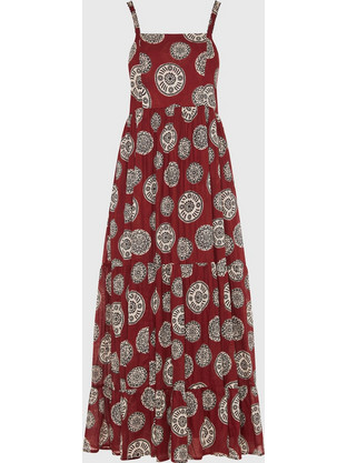 Funky Buddha Maxi Καλοκαιρινό Καθημερινό Φόρεμα Μπορντό FBL013-128-13