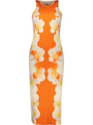 Desigual Midi Καλοκαιρινό Καθημερινό Φόρεμα Floral Πορτοκαλί 26SWVK37-7002