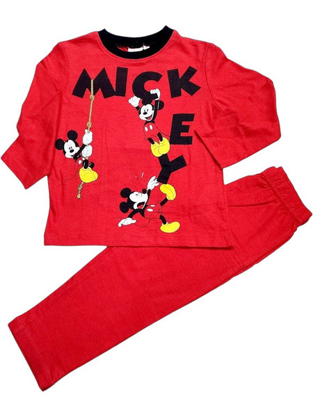 Disney Mickey Mouse Παιδική Πιτζάμα Βαμβακερή Χειμωνιάτικη Κόκκινη HU2138