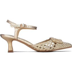 Xti Γόβες Slingback Δερμάτινες με Λεπτό Χαμηλό Τακούνι & Στρας Χρυσές 145431