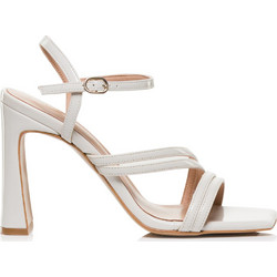 Envie Shoes Γυναικεία Πέδιλα Λουστρίνι Λευκά με Χοντρό Ψηλό Τακούνι E02-23725-33