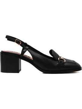 Bibi Lou Γόβες Slingback Δερμάτινες με Χοντρό Χαμηλό Τακούνι Μαύρες 574Z10VK