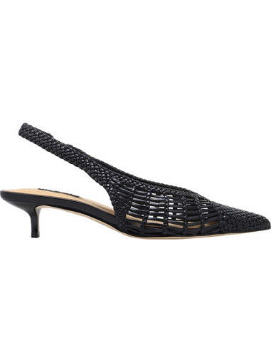 Nine West EDELA2 Γόβες Slingback Δερμάτινες με Λεπτό Χαμηλό Τακούνι Μαύρες 01-001