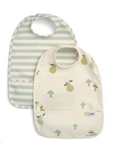 Mamas & Papas Woodland Fruit Σετ Αδιάβροχες Σαλιάρες Υφασμάτινες με Αυτοκόλλητο & Τσέπη Μπεζ Πράσινο Mint 2τμχ