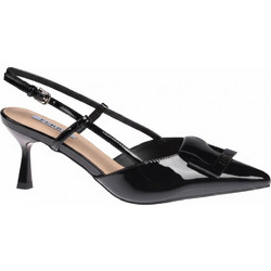 Ferre Γόβες Slingback Λουστρίνι με Λεπτό Χαμηλό Τακούνι Μαύρες F-830
