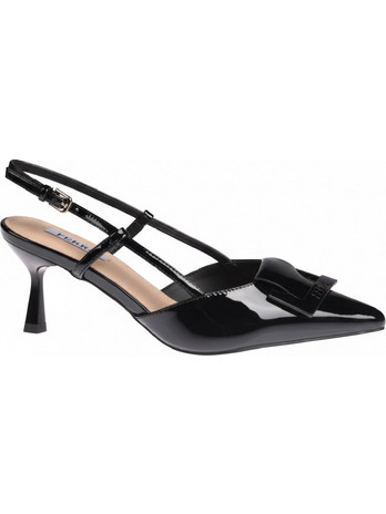 Ferre Γόβες Slingback Λουστρίνι με Λεπτό Χαμηλό Τακούνι Μαύρες F-830