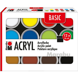 Marabu Basic Σετ Ακρυλικά Χρώματα Ζωγραφικής 18ml 12τμχ