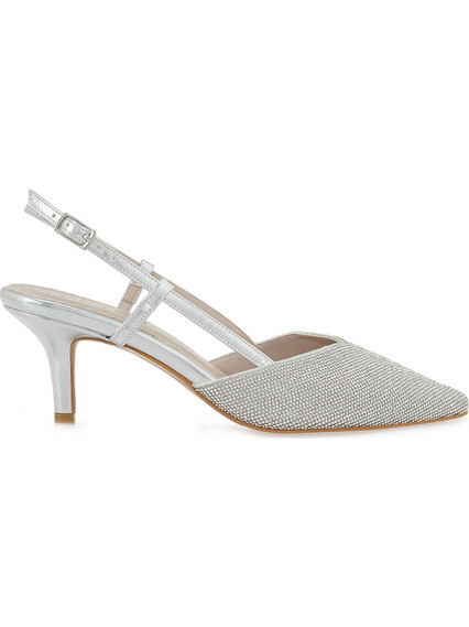 Lara Conte Γόβες Slingback Δερμάτινες με Τακούνι Στιλέτο με Στρας Ασημί W420S1904680