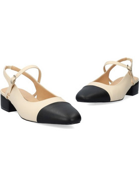 Andres Machado Γόβες Slingback Δερμάτινες με Χοντρό Χαμηλό Τακούνι Εκρού AM6061