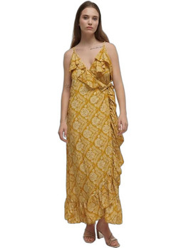 Inart Ble Maxi Καλοκαιρινό Βραδινό Φόρεμα Floral Κρουαζέ Κίτρινο 5-41-348-0949