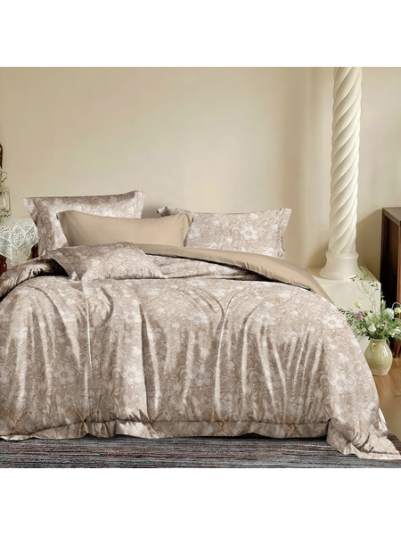 Beauty Home Σετ Σεντόνια Υπέρδιπλα Βαμβακοσατέν με Λάστιχο 165x200+30 Memories Art 12680 Μόκα