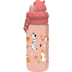 Must Animals Παιδικό Παγούρι Πλαστικό BPA Free με Καλαμάκι Ροζ 430ml
