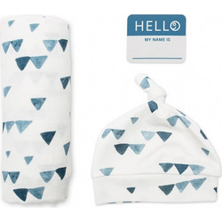 Lulujo Σετ Δώρου για Νεογέννητο Αγόρι Hello World Triangles Λευκό Navy Μπλε 2τμχ