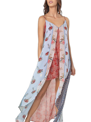 Agua Bendita Maxi Καλοκαιρινό Βραδινό Φόρεμα Floral Γαλάζιο S21VICTORIA