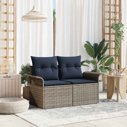 vidaXL Διθέσιος Καναπές Εξωτερικού Χώρου Rattan Μπεζ Μπλε 141x61.5x69cm 42006699