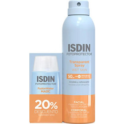 Isdin Transparent Spray SPF50 250ml + Fusion Water Magic SPF50 50ml