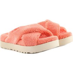 UGG Fuzz Sugar Terry Cross Γυναικείες Παντόφλες Καλοκαιρινές Flatforms Κοραλί 1126385-PBLSS