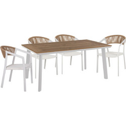 HomeMarkt Taber Σετ Τραπεζαρία Κήπου Αλουμίνιο 5τμχ Λευκό Καφέ HM10838.01