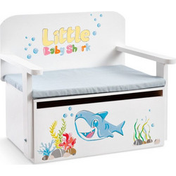 Parisis Κουτί Βάπτισης Παγκάκι Baby Shark για Αγόρι Ξύλινο Λευκό ΖΚ950