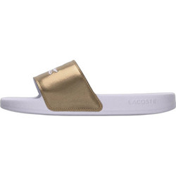 Lacoste Serve Slide Γυναικείες Παντόφλες Καλοκαιρινές Αντιολισθητικές Κολυμβητηρίου Λευκές Χρυσές 7-49CFA0036K78