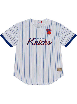 Mitchell & Ness Ανδρικό Πουκάμισο Βαμβακερό Ριγέ Κοντομάνικο Κανονική Γραμμή Λευκό Μπλε TP17503-NYKWHIT