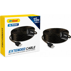 Andowl Q-T05C Καλώδιο Braided USB-A Male 2.0 to USB-A Female 15m Black