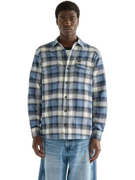 Wrangler Ανδρικό Πουκάμισο Βαμβακερό Καρό Μακρυμάνικο Κανονική Γραμμή Μπλε 112386998