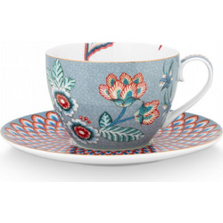 Pip Studio Flower Festival Φλιτζάνι Cappuccino & Τσαγιού Πορσελάνης Μπλε 280ml 51004137